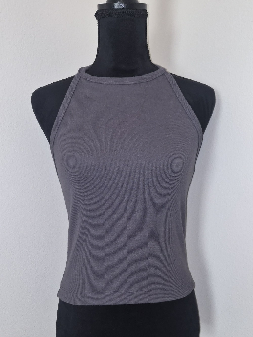 American Eagle Outfitters Gray Ribbed Halter Tank